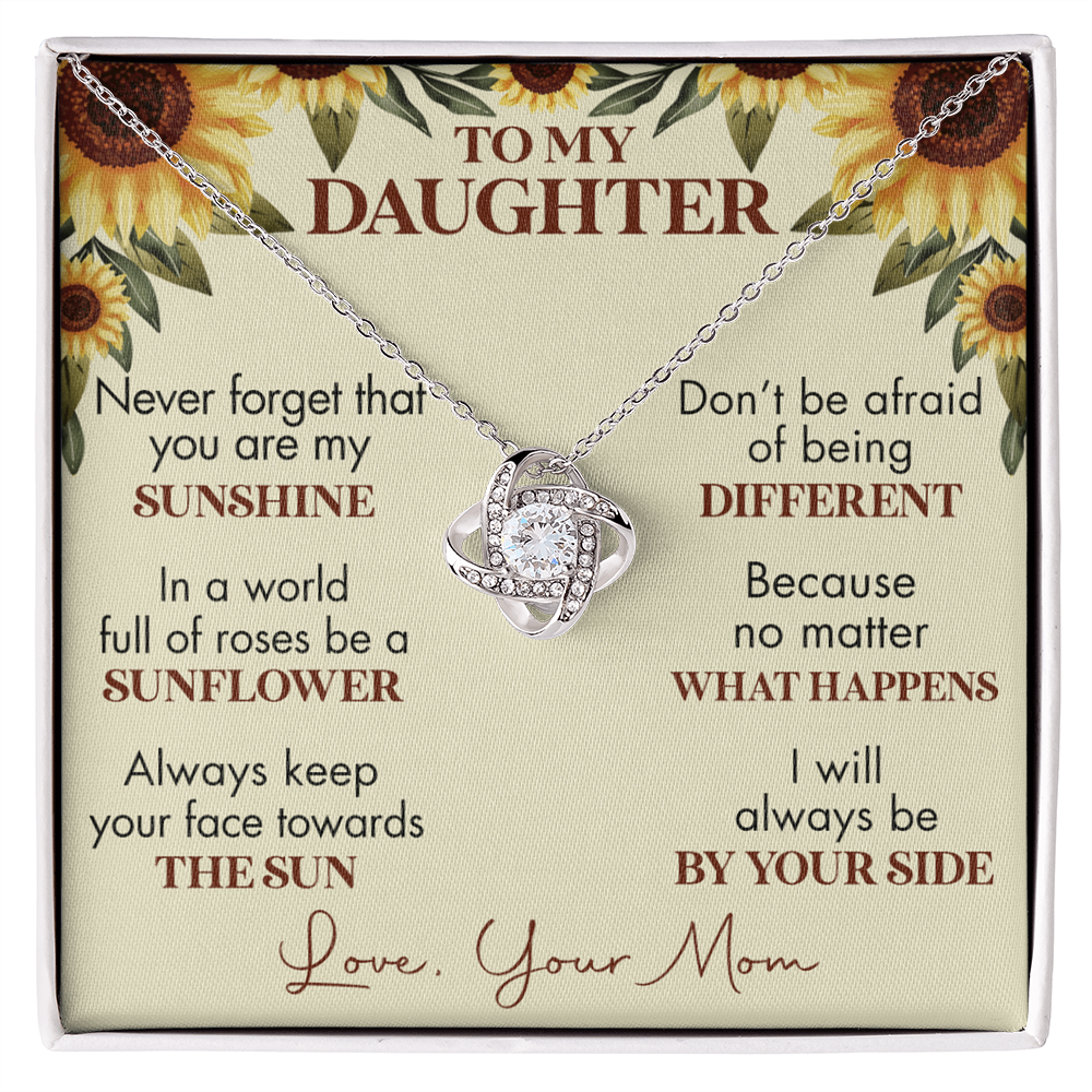 To My Daughter Love Knot Necklace, Gift For Daughter From Mom, Necklace For Daughters, Daughter Gift Necklaces From Mom With Jewelry To My Knot Women Love Mother, Sunflower Daughter Necklace
