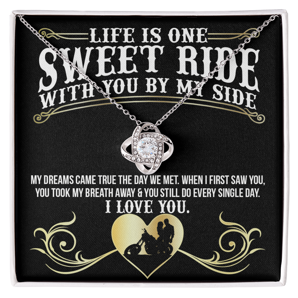 Gift for Sweet Ride Gift Necklace, Riding Partner Gift Necklace Birthday Gift for Biker Women Sweet Ride Gift Love Knot Pendant for Her Romantic Girlfriend Gifts Necklace Includes Message Card