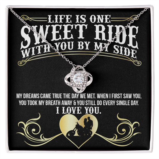 Gift for Sweet Ride Gift Necklace, Riding Partner Gift Necklace Birthday Gift for Biker Women Sweet Ride Gift Love Knot Pendant for Her Romantic Girlfriend Gifts Necklace Includes Message Card