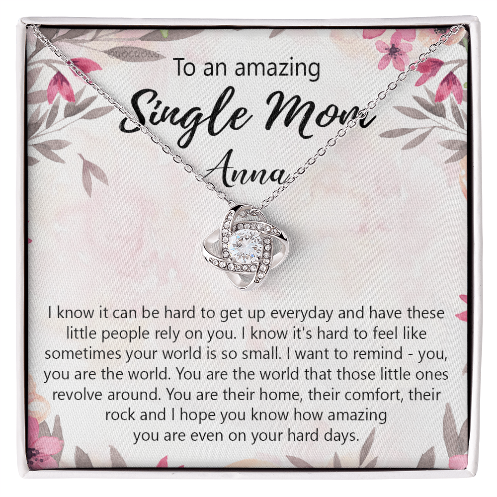 Single Mom Gift Necklace, To An Amazing Single Mom Love Knot Necklace Gift From Daughter In Law, Mother And Daughter Gift Necklace Personalized Gift Pendant, Love Knot Necklace Gift For Mom Penda