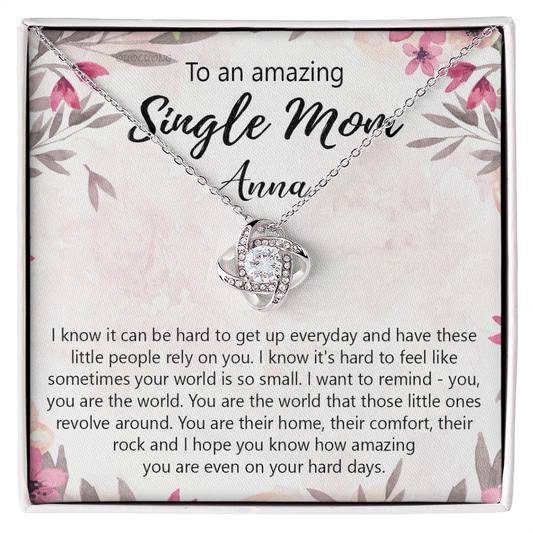 Single Mom Gift Necklace, To An Amazing Single Mom Love Knot Necklace Gift From Daughter In Law, Mother And Daughter Gift Necklace Personalized Gift Pendant, Love Knot Necklace Gift For Mom Penda