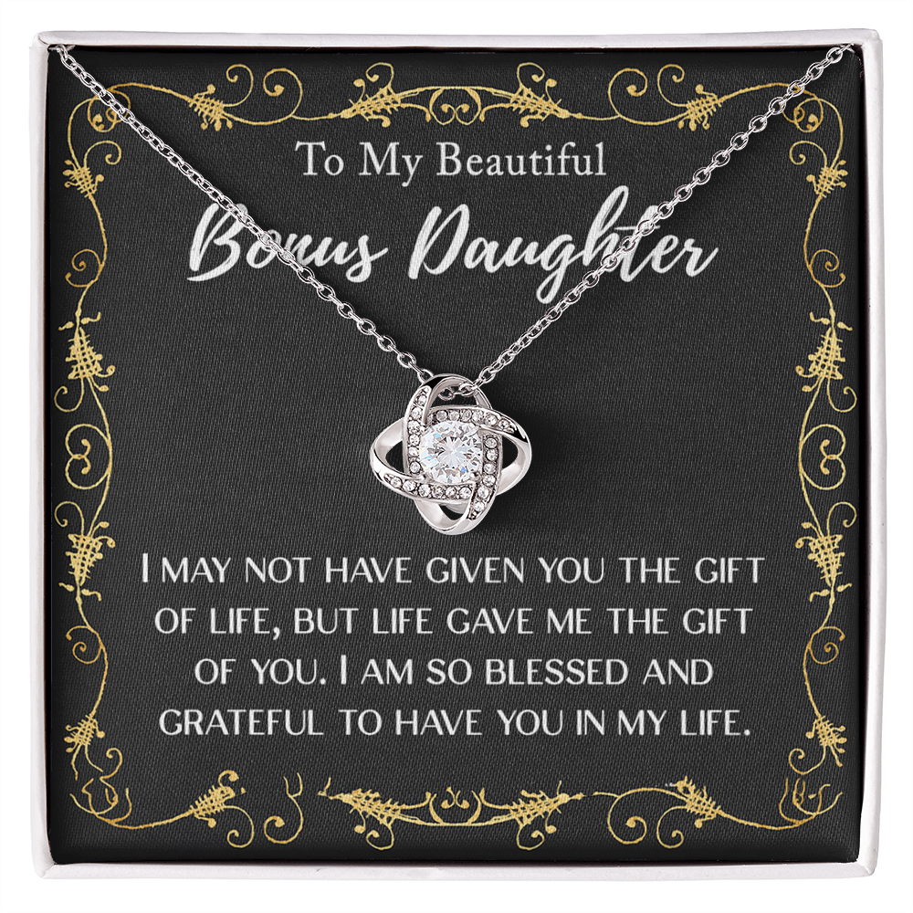 Personalized Gift Necklace For Daughter - To My Beautiful Bonus Daughter Love Knot Necklace From Mom And Dad, Step daughter Gift Necklace, Pendant Jewelry Gift For Girls, Little Girls