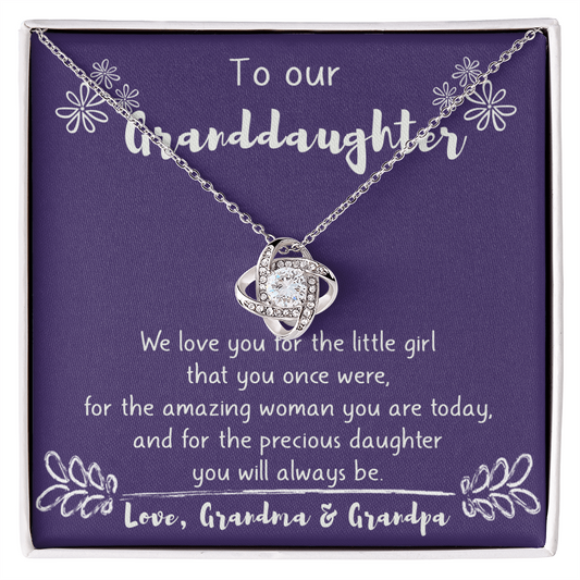 To Our Granddaughter Love Knot Necklace Gift From Grandma And Grandpa, Gifts Necklace For Grandma Grandmother or Grandpa Grandfather To My Granddaughter Graduation Gift Birthday Gift Pendant Jewelry