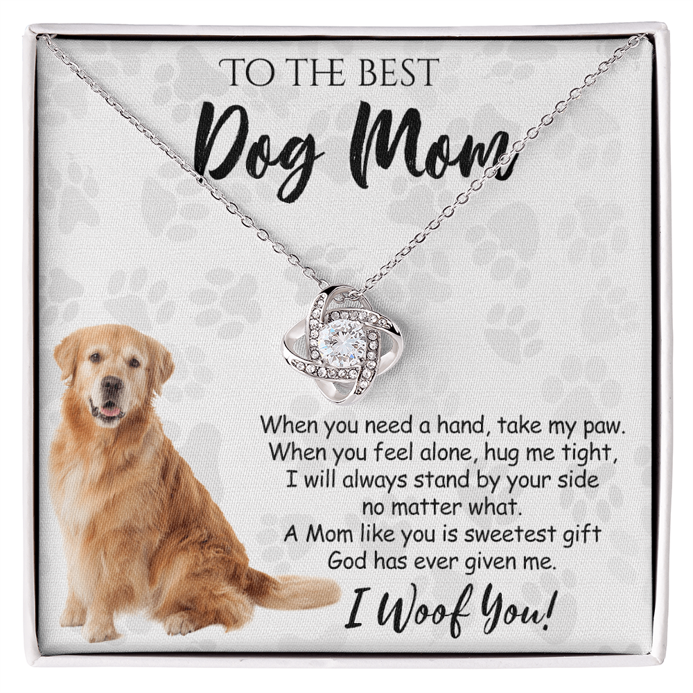 To The Best Golden Retriever Dog Mom Love Knot Necklace Mother's Day, I Woof You Quote Gift Card, Message Card Jewelry For Women, Mom Dog Lovers Golden Retriever Gift Necklace I Woof You Necklace