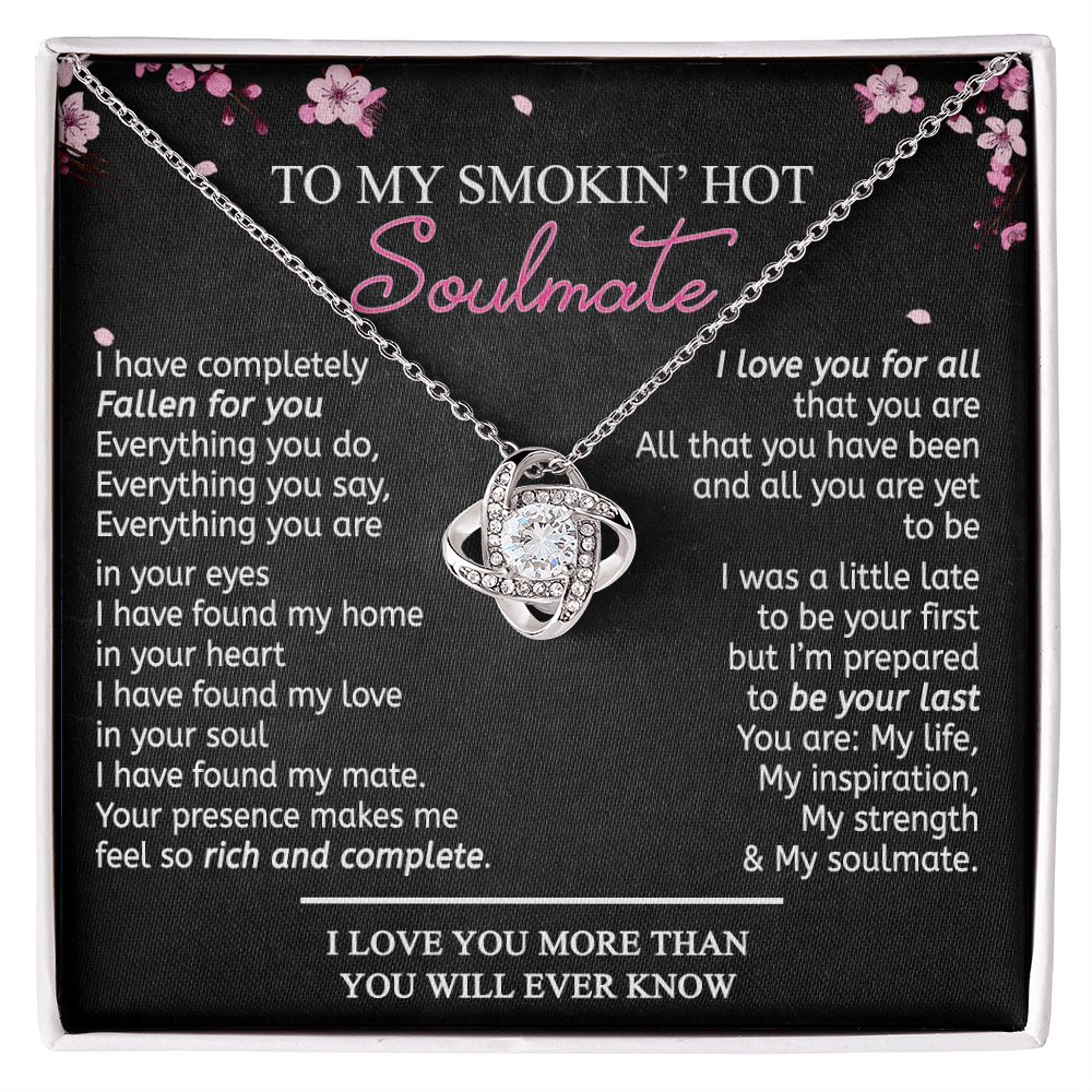 To My Soulmate Necklace From Husband, Boyfriend Romantic Gifts Necklace For Her To My Wife Gift Necklace Jewelry Soulmate Gift For Wife Love Knot Pendant Necklace Gifts for Wife 14k White Gold