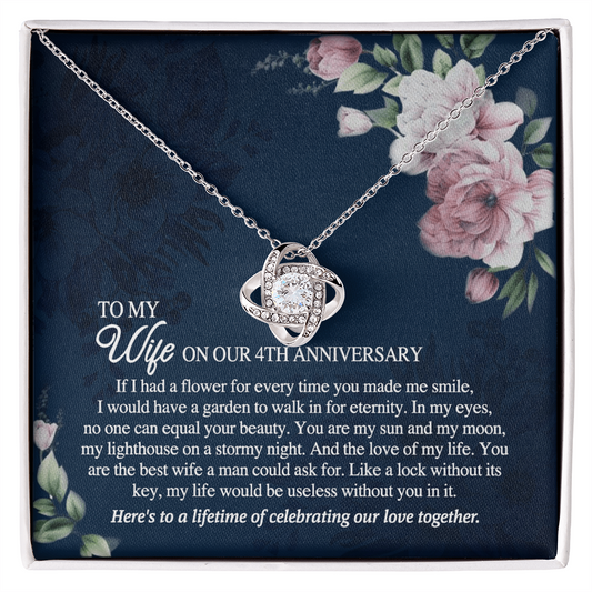 4th Anniversary Necklace Gift For Wife, 4TH Necklace Gift For Wife, Anniversary Necklace Gift For Wife, Soulmate Gift Necklace, To My Wife On Our 4th Anniversary Love Knot Necklace From Husband