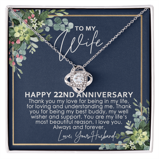 To My Wife Necklace From Husband, Happy 22nd Anniversary Love Knot Necklace Gift For Wife Husband To Wife, 22nd Anniversary Jewelry Gift For Women Wife Gift Necklace Soulmate Gift Pendant Necklace