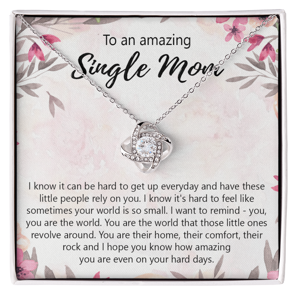 Single Mom Gift Necklace, To An Amazing Single Mom Love Knot Necklace Gift From Daughter In Law, Mother And Daughter Gift Necklace Personalized Gift Pendant, Love Knot Necklace Gift For Mom Penda