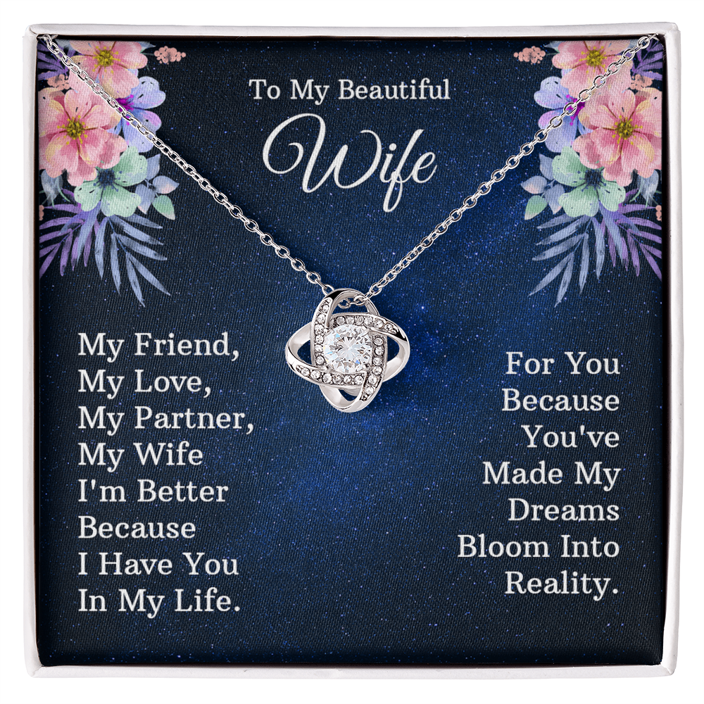 Wife Gift Necklace, To My Beautiful Wife Necklace From Husband, Wife Love Knot Necklace From Husband, Jewelry Gift For Women, My Friend Necklace, My Love Gift Necklace, My Partner Love Knot Pendant