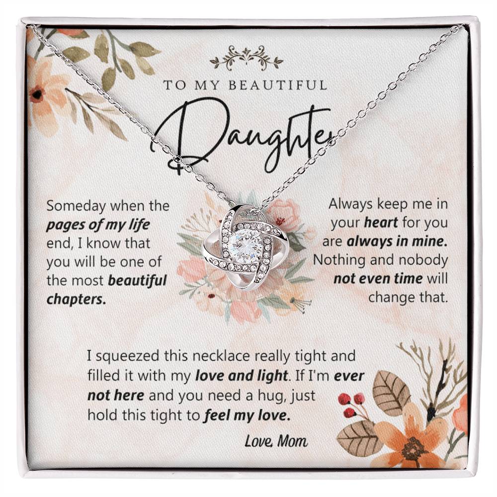 Beautiful Daughter Gift Necklace, To My Daughter Necklace From Mom, Flower Card Necklace For Daughter, Pages Of My Life Necklace From Mother And Daughter Flower Gift Jewelry For Girls Women