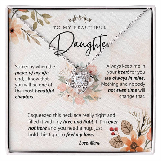 Beautiful Daughter Gift Necklace, To My Daughter Necklace From Mom, Flower Card Necklace For Daughter, Pages Of My Life Necklace From Mother And Daughter Flower Gift Jewelry For Girls Women