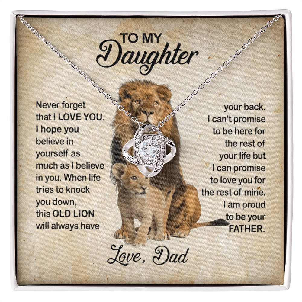 To My Daughter Love Knot Necklace with Luxury Box Gift From Dad, Daughter Lion And Father - Daughter Love Knot, Pendant Necklaces On Birthday, Christmas Jewelry Gift For Girls, Little Girl Necklace