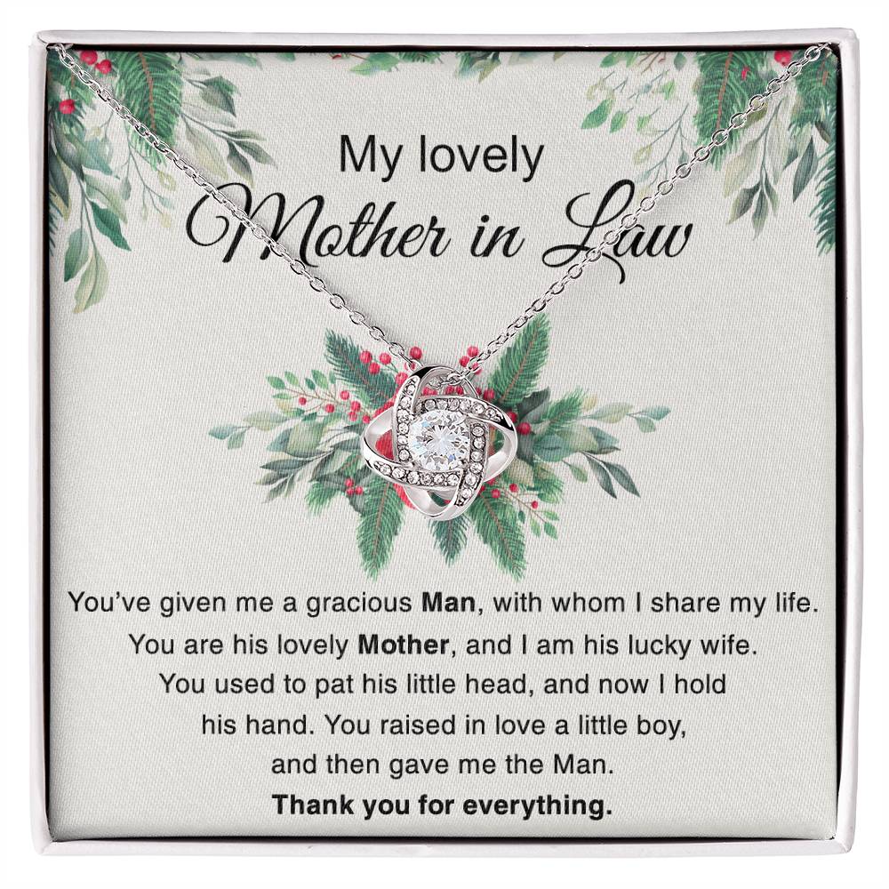 Mother in Law Gift Necklace, To My Lovely Mother In Law Love Knot Necklace From Daughter In Law Thank you For Mom Necklace Jewelry Gift For Women Bonus Mom Gift Necklace, Lovely Mother Gift Necklace