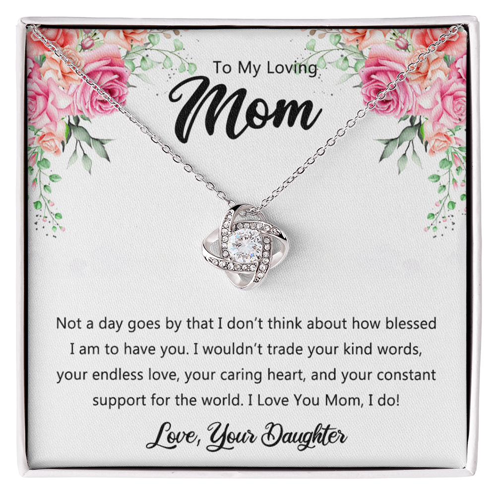 To My Loving Mom Necklace From Daughter, Happy Mother's Day Necklace, To My Mom Love Knot Necklace, Mother And Daughter Necklace Gift For Mom On Mother's Day, Birthday Gift Anniversary Jewelry Gift