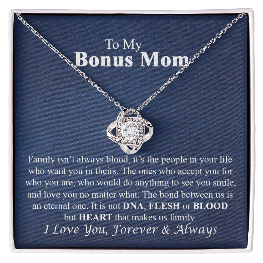 To My Bonus Mom Necklace From Bonus Daughter, Bonus Mom Gift Necklace, Bonus Mother Jewelry For Women, Necklace Gift For Mom On Mothers Day, Anniversary, Birthday Gift Love Knot Pendant For Her