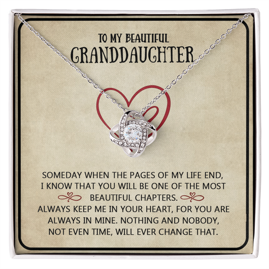Granddaughter And Grandma Necklace, Love Knot Necklace For Granddauhter - To My Beautiful Granddaughter Necklace From Grandma, Beautiful Chapters Granddaughter Gift Necklace Jewelry To Granddaughter