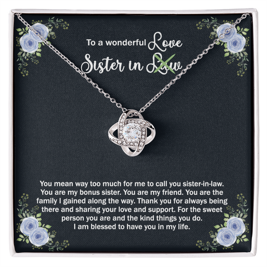 To A Wonderful Sister In Law Love Knot Necklace From Sister, I Love You Sister Gift Necklaces Sister-in-Law Gift Pendant Love Knot Jewelry Gift For Sister In Love Necklace, Unbiological Sister Gift