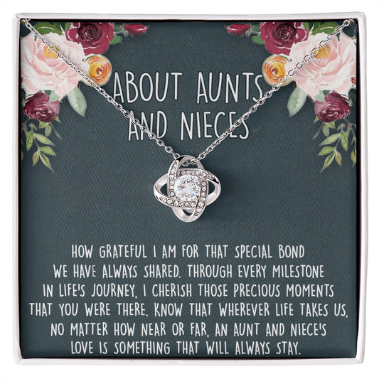Niece Gifts from Auntie Aunt Gifts from Niece, About Aunt and Niece Love Knot Necklace for Auntie Niece Birthday Gifts Congratulations Gift Necklace, New Aunt Gift Necklace, Jewelry For Women