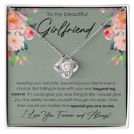 To My Beautiful Girlfriend Love Knot Necklace From Boyfriend, Husband, Beautiful Girlfriend Gift Necklace - Love Knot Pendant Gift For Girlfriend, Soulmate Jewelry Gift To Girlfriend From Boyfriend