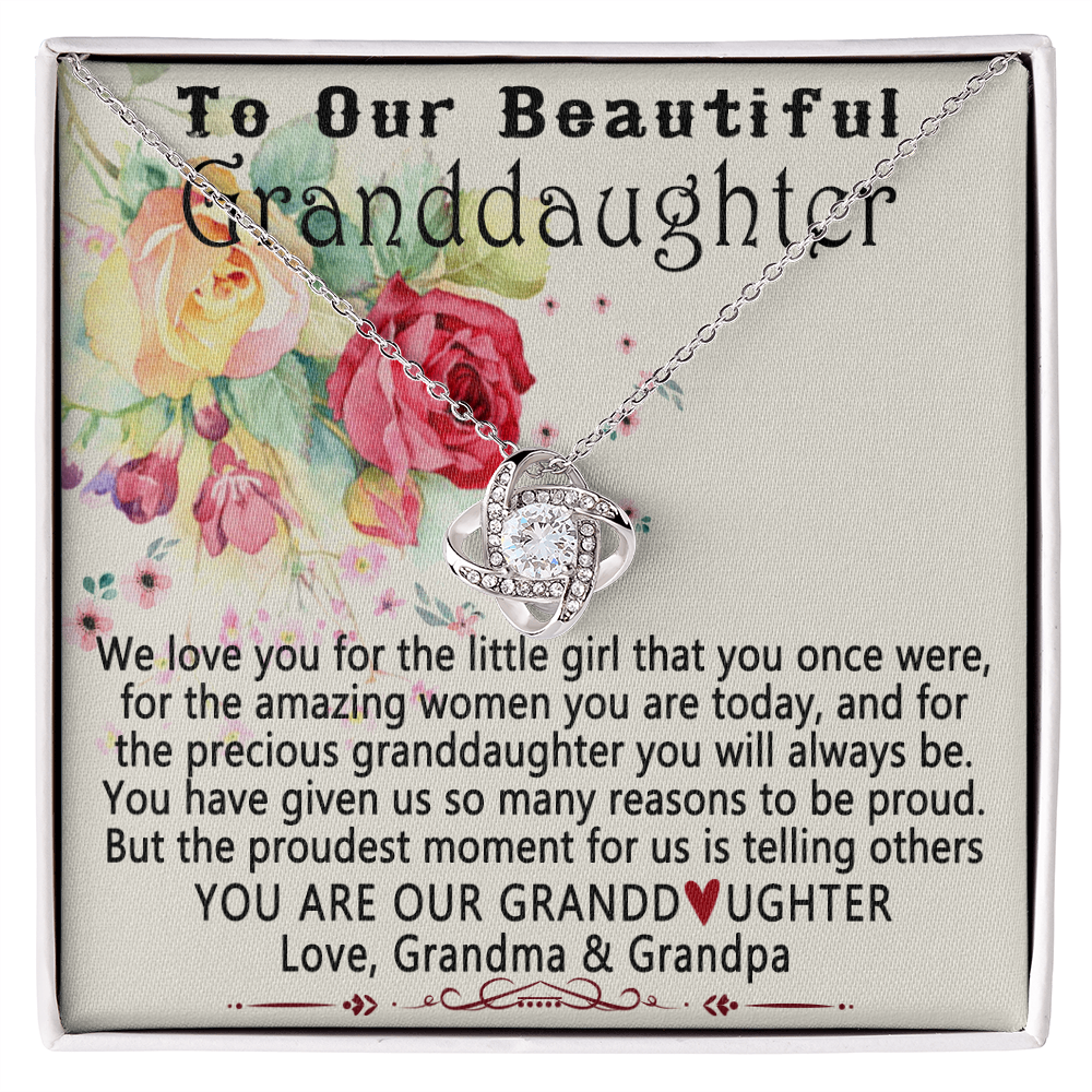 To Our Beautiful Granddaughter Necklace From Grandma And Grandpa To Granddaughter Love Knot Necklace, Gift Necklace To Granddaughtr, You Are Our Grandaughter Necklace Gift For Girls, Little Girl