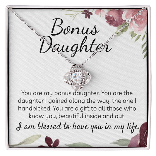 Bonus Daughter Gift Necklace - Stepdaughter Gifts From Stepmom, Adopted Daughter Necklace From Unbiological Mom, Bonus Daughter And Bonus Mom, To My Stepdaughter Necklace Jewelry Gift For Girls
