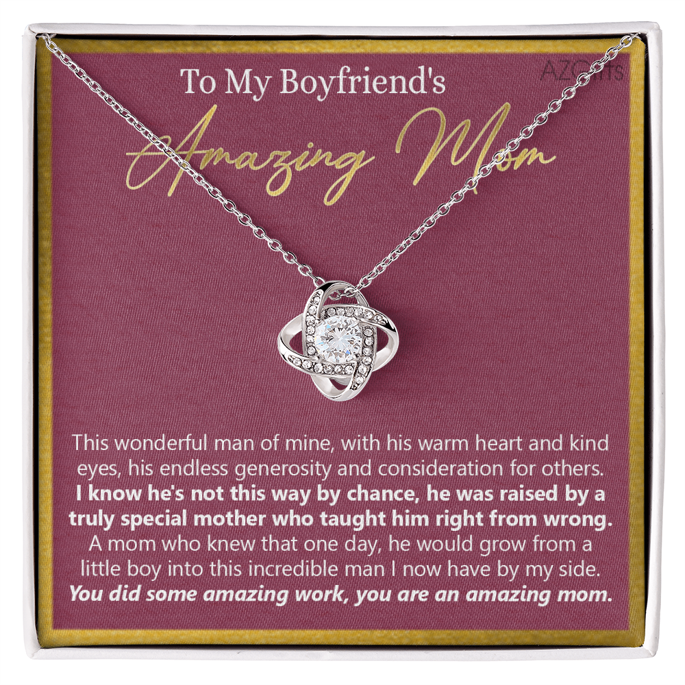 To My Boyfriends Mom Necklace From Girlfriends Mom, Love Knot Necklace Gifts For Boyfriends Mom, Boyfriends Amazing Mom Necklace Gift On Birthday Gift Mothers Day Presents For Mom Necklace For Women