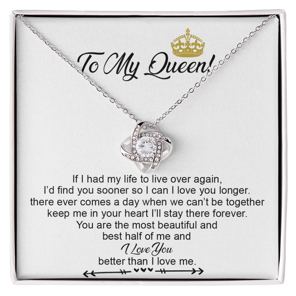 To My Crowned Queen Love Knot Necklace Gift, Birthday Valentine Day Necklace From Boyfriend, Husband, Girlfriend Gift Necklace - Jewelry Gift For Girls, Love Knot Pendant Gift For Girlfriend Soulmate