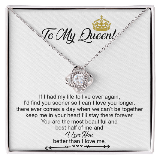 To My Crowned Queen Love Knot Necklace Gift, Birthday Valentine Day Necklace From Boyfriend, Husband, Girlfriend Gift Necklace - Jewelry Gift For Girls, Love Knot Pendant Gift For Girlfriend Soulmate
