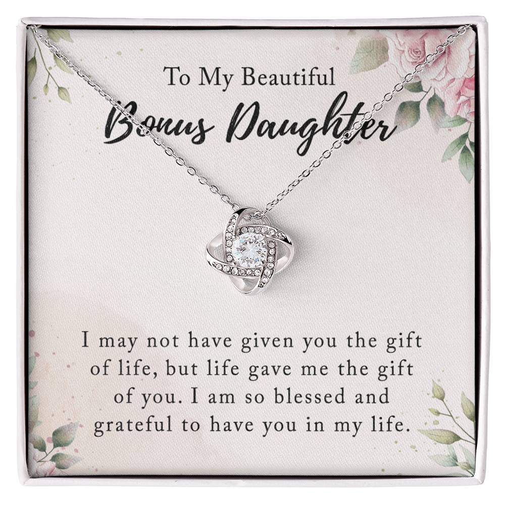 Personalized Gift Necklace - To My Beautiful Bonus Daughter Love Knot Necklace From Mom And Dad, Step daughter Necklace, Adopted daughter in law gift Jewelry Gift For Girls, Little Girls