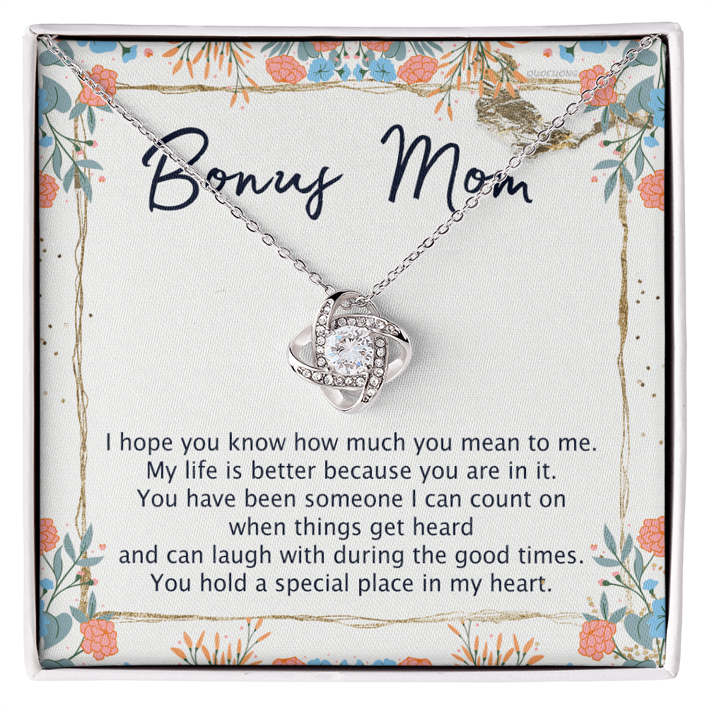 To My Bonus Mom Necklace From Bonus Daughter, Bonus Mom Gift Necklace, Love Knot Necklace Gift For Bonus Mother, Bonus Mammy On Mothers Day, Jewelry For Women, Daughter And Mother Necklace For Her