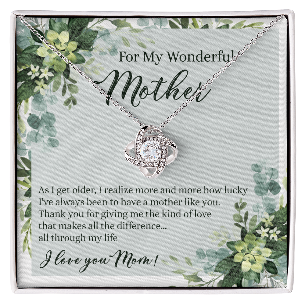 To My Wonderful Mother Love Knot Necklace With Message Card And Gift Box for Mom, Birthday Gift Necklace From Daughter, Mothers Day Necklace Gift for Mom, Thank You Gift Necklace Gift For Women
