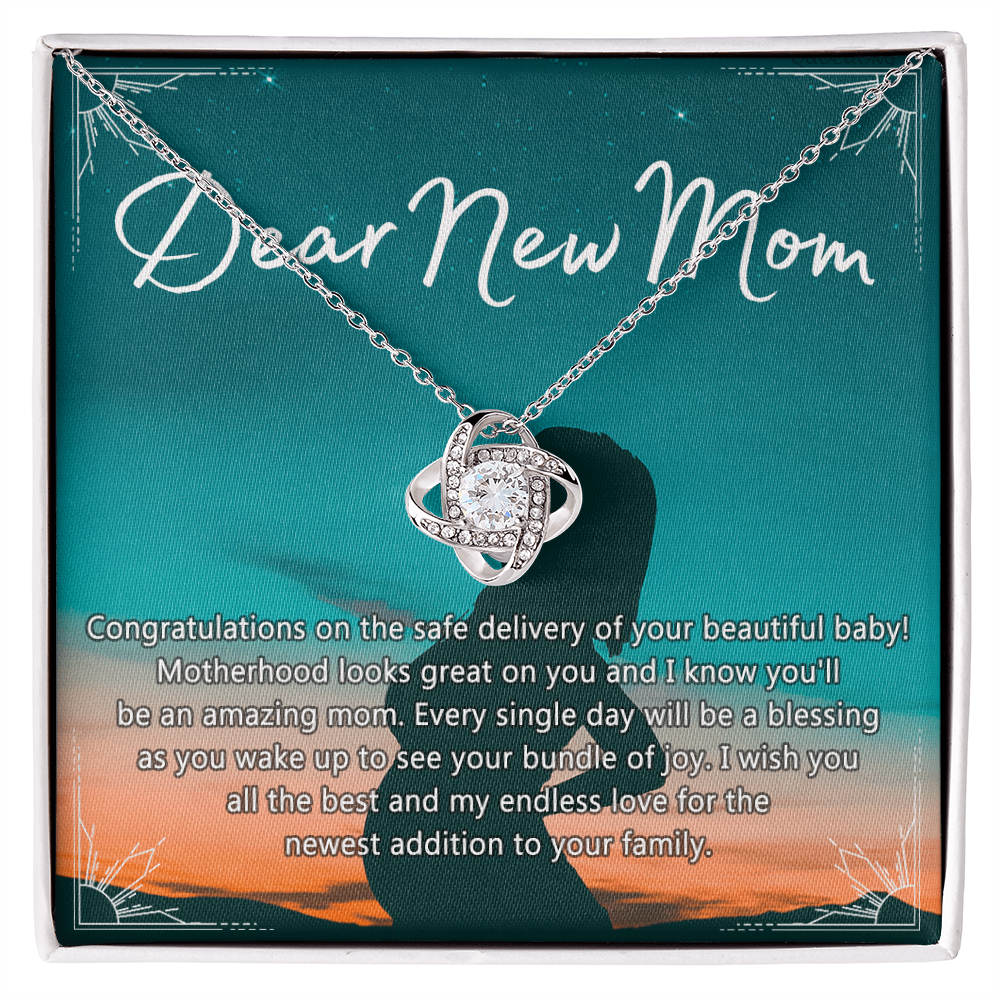 Dear New Mom Necklace, Dear New Mom Love Knot Necklace Gift From Daughter Congratulations Necklace Gift For Mom Your Beautiful Baby Necklace Gift For Mom Jewelry Gift For Mom, New Mom Gift Necklace