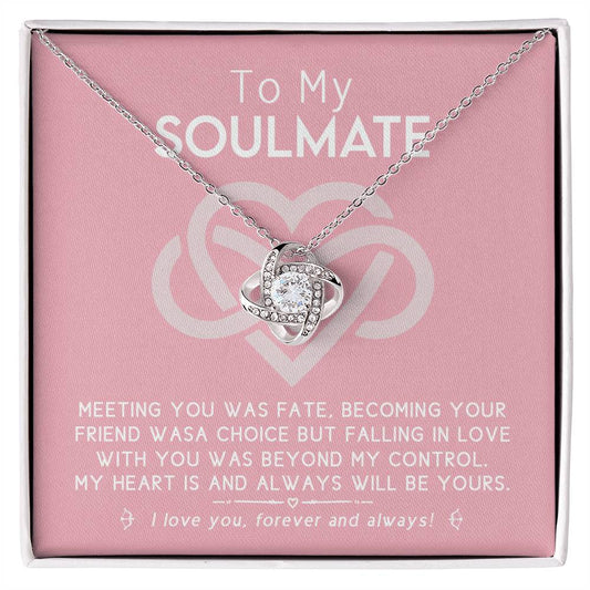 To My Soulmate Necklace From Husband, To Wife, Girlfriend, Soulmate Gift Love Knot Necklace On Valentines Day Christmas Necklace for Her Romantic Forever And Always Jewelry Gift For Women