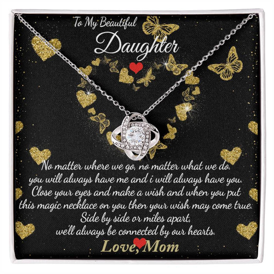 To My Beautiful Daughter Necklace Gift From Mom, Mother And Daughter Gifts Necklace With Message Card And Box, Jewelry Gift For Girls, Daughter On Birthday, Graduation Gift Box and Message Card