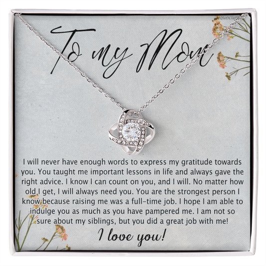 Mom Gift Necklace, To My Mom Love Knot Necklace Gift From Daughter Son Gift For Mom, Mother And Daughter Gift Necklace Personalized Gift Necklace For Mom Pendant, Love Knot Necklace Gift For Women
