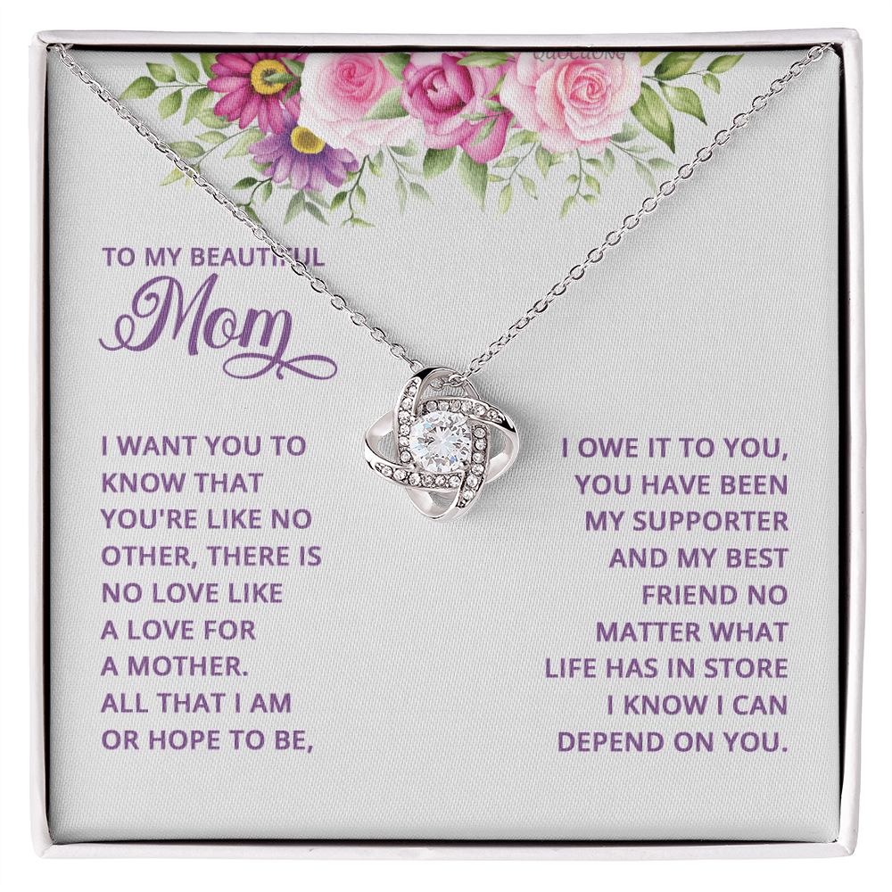 Happy Mother's Day Necklace, To My Beautiful Mom Necklace From Daughter, Mother And Daughter Gift Necklace On Mothers Day, Anniversary, Birthday Jewelry For Women Love Knot Pendant Gift For Mom