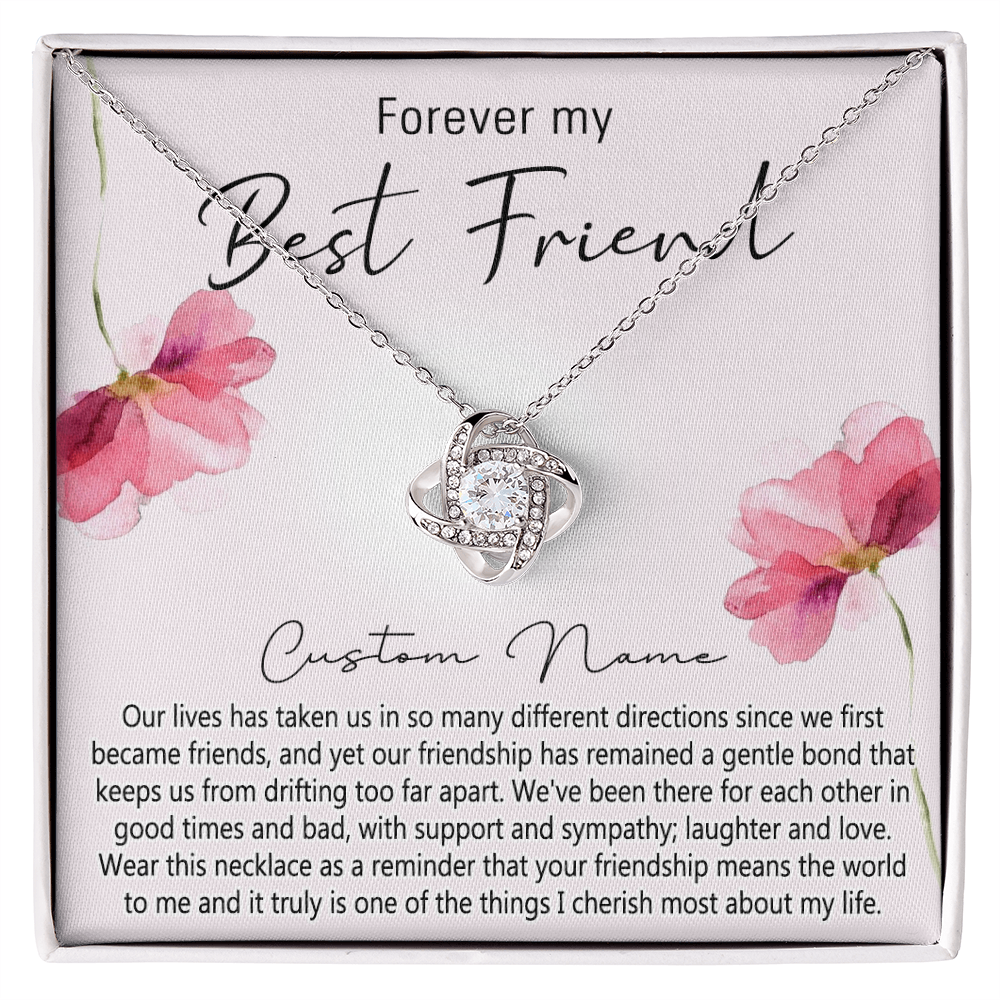 Personalized Gift Necklace For Best Friend, Thank you Necklace Gift for Friend, Best Friend Jewelry Gift Love Knot Pendant, Forever My Best Friend Love Knot Necklace Gift From Friend On Anniversary