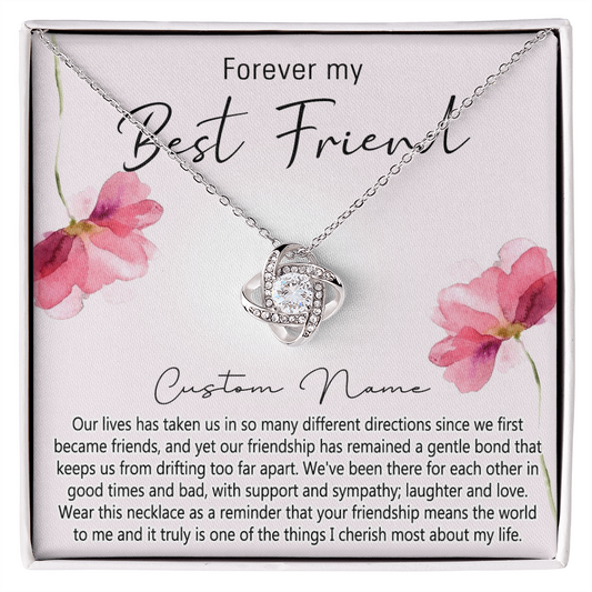Personalized Gift Necklace For Best Friend, Thank you Necklace Gift for Friend, Best Friend Jewelry Gift Love Knot Pendant, Forever My Best Friend Love Knot Necklace Gift From Friend On Anniversary