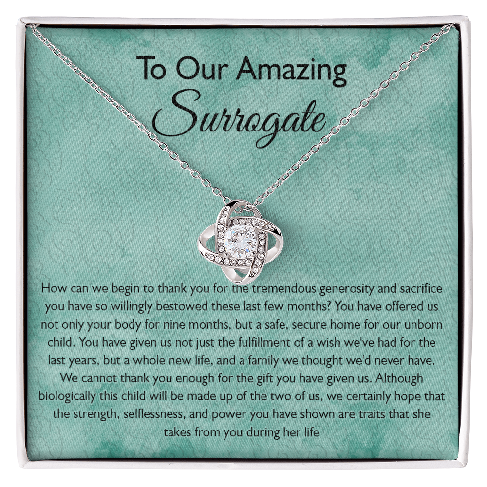 Surrogate Gift Necklace, Surrogate Thank You Gift Love Knot Pendant, Surrogate Appreciation Gift, Surrogate Love Knot Necklace, Surrogate Pregnancy Gift, Love Knot Necklace Message Card And Box Gift