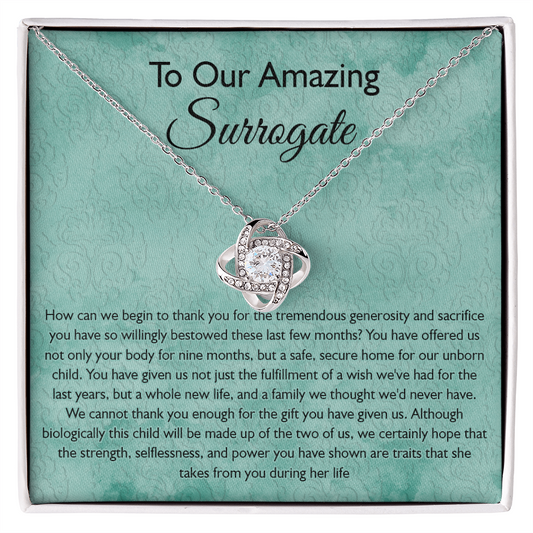 Surrogate Gift Necklace, Surrogate Thank You Gift Love Knot Pendant, Surrogate Appreciation Gift, Surrogate Love Knot Necklace, Surrogate Pregnancy Gift, Love Knot Necklace Message Card And Box Gift