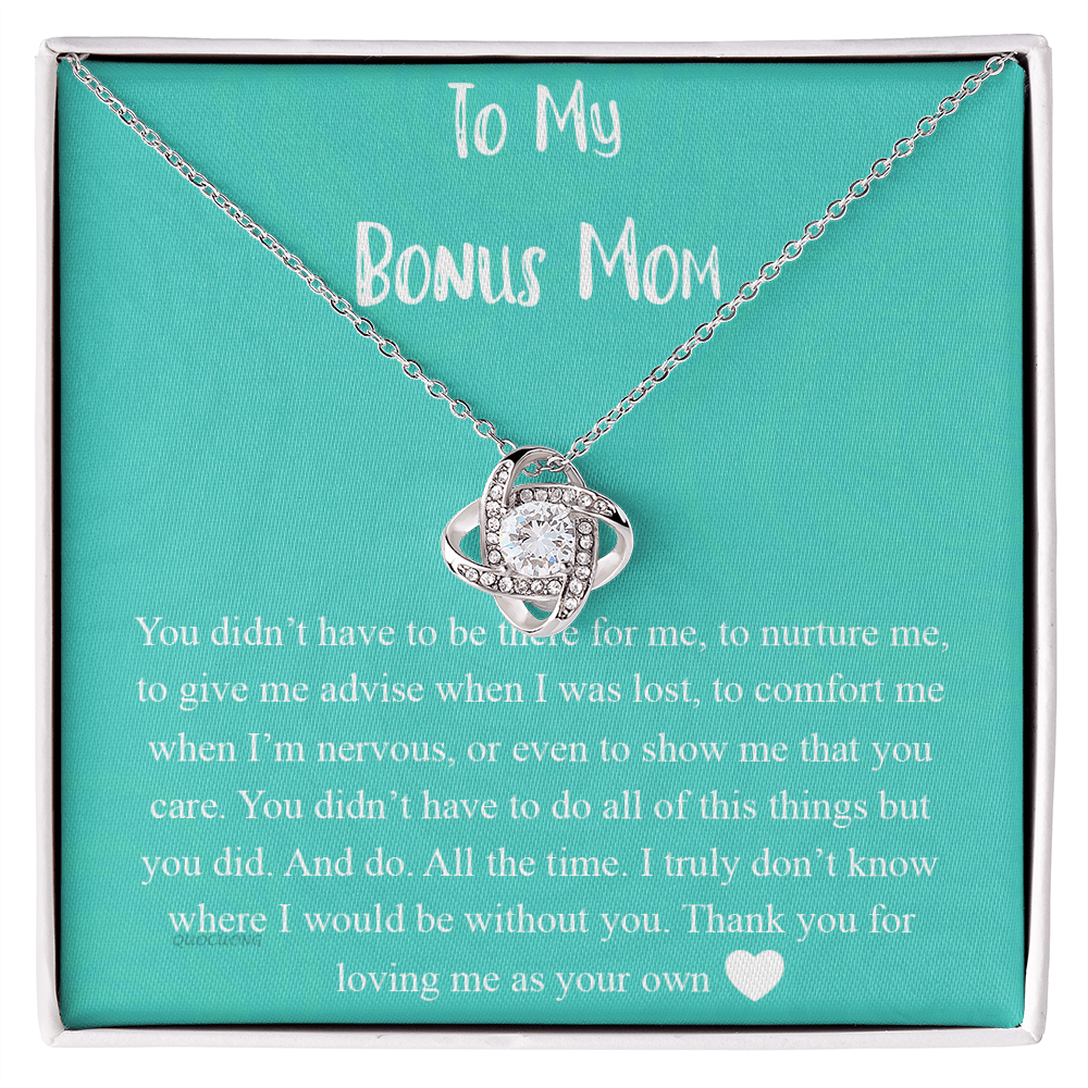 To My Bonus Mom Necklace From Bonus Daughter, Bonus Mom Gift Necklace, Jewelry For Her, Thank You For Loving Mom Necklace Gift On Mothers Day, Anniversary, Birthday Gift Love Knot Pendant For Her