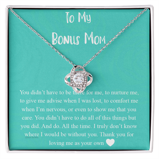 To My Bonus Mom Necklace From Bonus Daughter, Bonus Mom Gift Necklace, Jewelry For Her, Thank You For Loving Mom Necklace Gift On Mothers Day, Anniversary, Birthday Gift Love Knot Pendant For Her