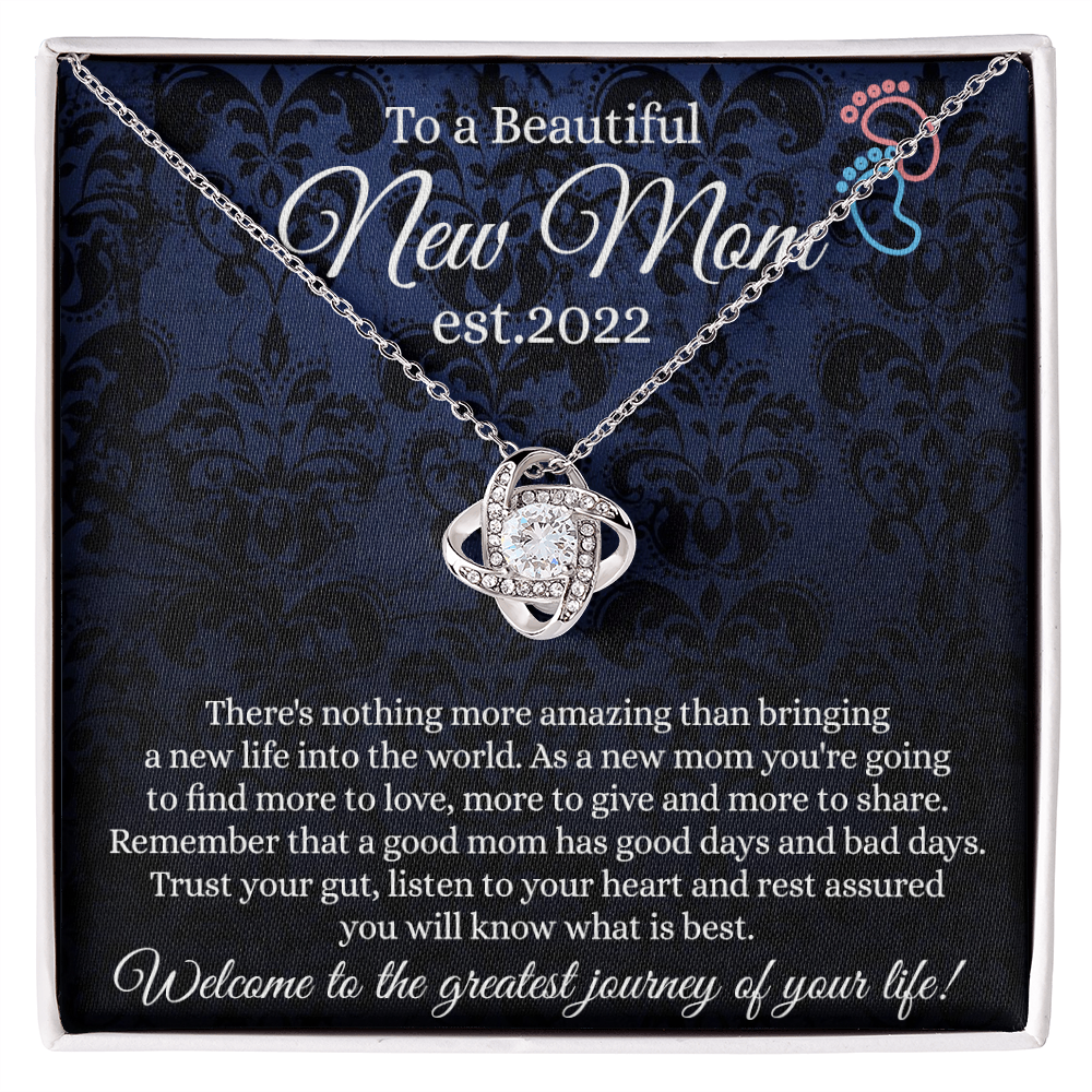 New Mom Gift Necklace, To A Beautiful New Mom Love Knot Necklace Gift From Daughter, est 2022 Necklace Gift For Mom, Beautiful Mom Gift Necklace, Jewelry Gift For Women, New Mom Love Knot Pendant