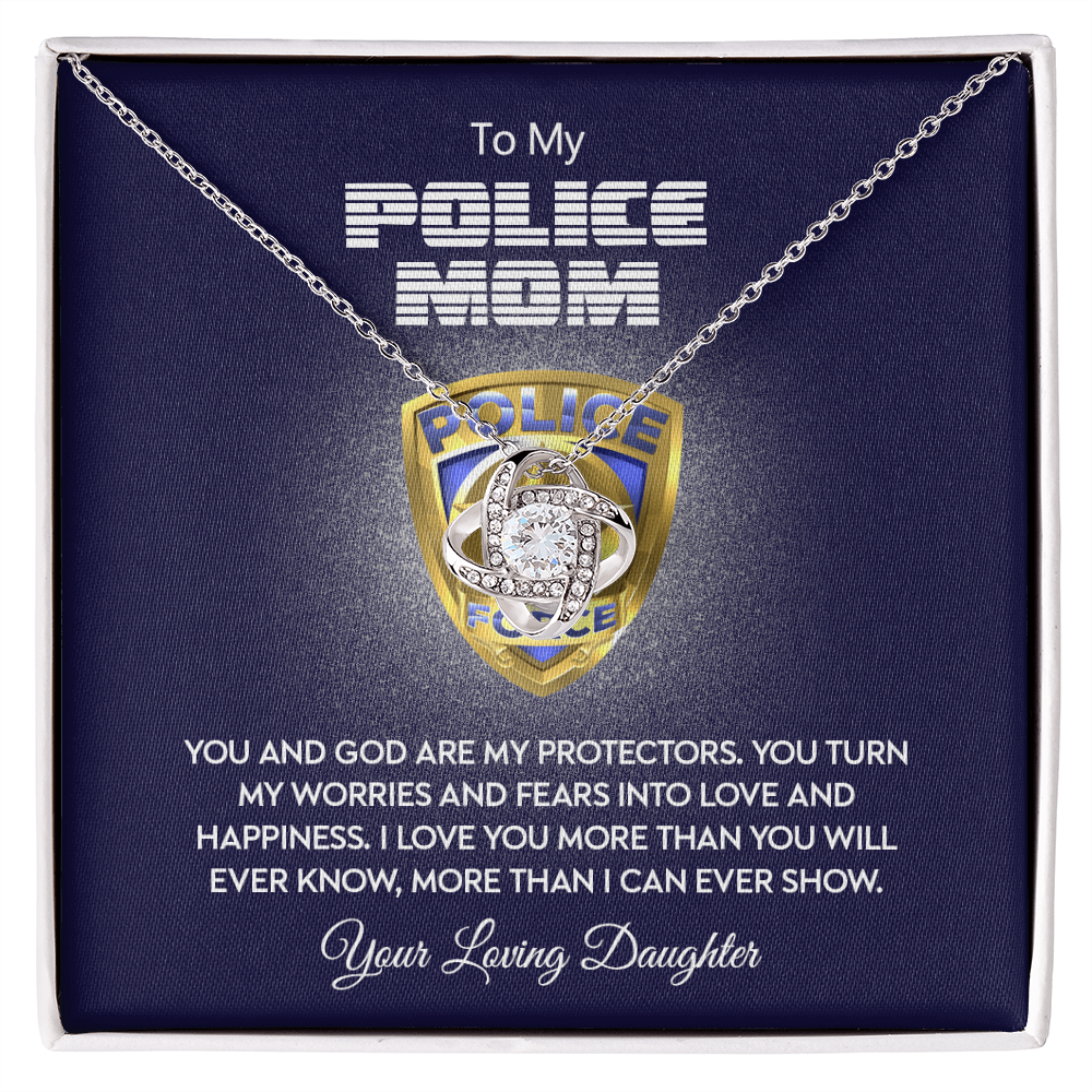 Police Mom Necklace, To My Police Mom Necklace From Daughter Necklace Gift For Mom And God Are My Protectors Happy Mother's Day Necklace Gift For Police Mom Love Knot Necklace Jewelry Gift For Women