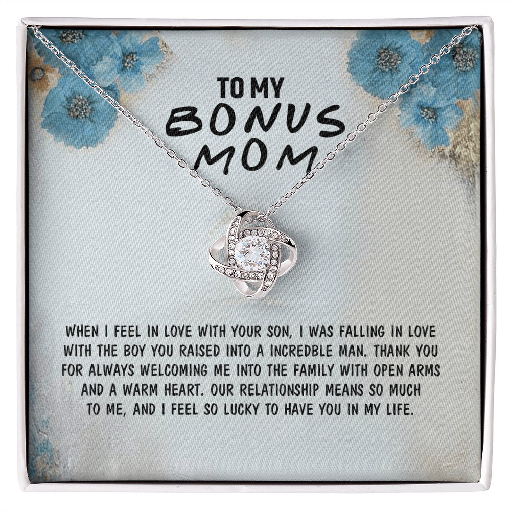 To My Bonus Mom Necklace From Bonus Son, Bonus Mom Gift Necklace, Mother And Son Necklace Gift For Her, Bonus Mother Necklace On Mothers Day, Birthday Gift Anniversary, Bonus Mom Love Knot Necklace
