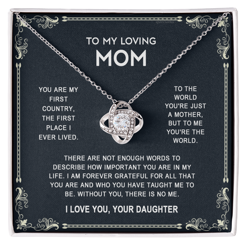 Loving Mom Necklace, Mother And Daughter Love Knot Necklace, To My Loving Mom Necklace From Daughter Gift On Birthday Gift Anniversary Mother's Day Necklace Pendant For Mom Jewelry Gift For Women