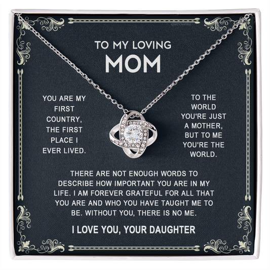 Loving Mom Necklace, Mother And Daughter Love Knot Necklace, To My Loving Mom Necklace From Daughter Gift On Birthday Gift Anniversary Mother's Day Necklace Pendant For Mom Jewelry Gift For Women