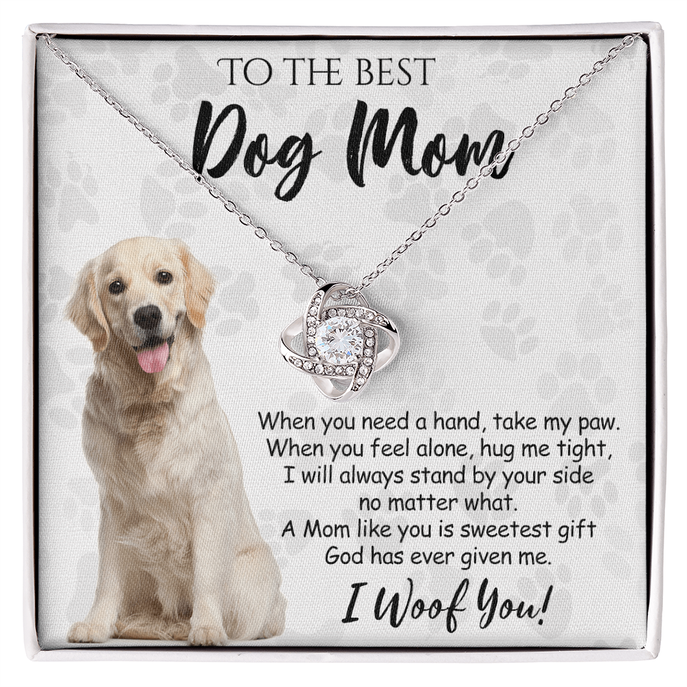 To The Best Dog Mom Love Knot Necklace From Daughter Mother's Day Necklace Gift, Golden Retriever Love Knot Pendant, Jewelry Gift For Women, Dog Lovers Golden Retriever Gift Necklace I Woof You