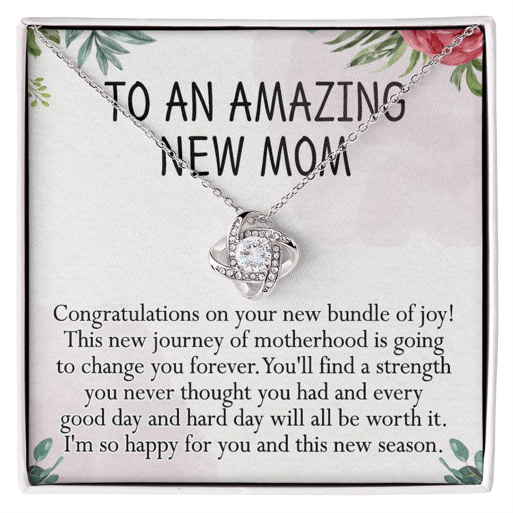 To An Amazing New Mom Necklace, Amazong New Mom Love Knot Necklace Gift for New Mommy, New Mom Gift Necklace 1st New Mother Pregnancy Gift Necklace for Mother's Day Necklace Jewelry Gift for Women