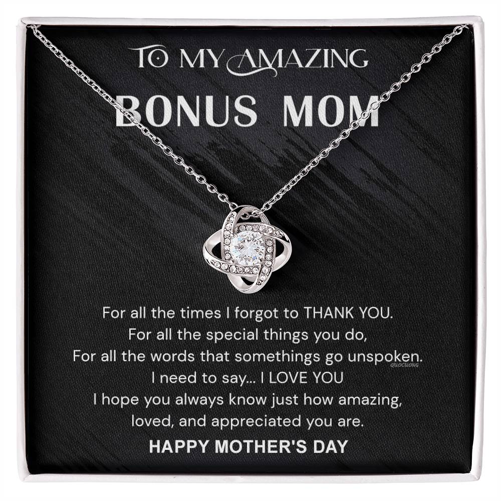 To My Amazing Bonus Mom Necklace From Bonus Daughter, Happy Mother's Day Necklace Gift For Her, Bonus Mom Gift Necklace, Jewelry For Women, Bonus Mother,  Love Knot Pendant For Mom On Mothers Day